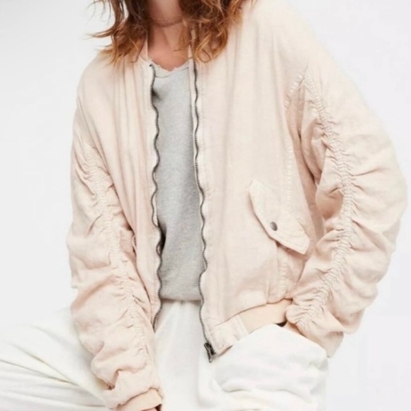 Free People Jackets & Blazers - Free People Rushed Linen Bomber Jacket Size Small